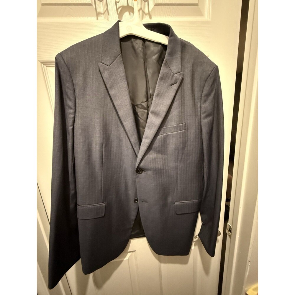 Theory Men’s Blazer 44R Blue Herringbone 100% Virgin Wool Two Button Sport Coat